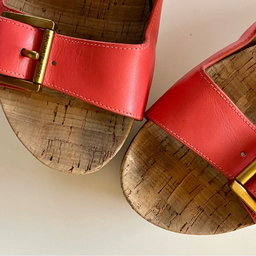 Red Cork Platform Slide Sandals with Buckle Straps